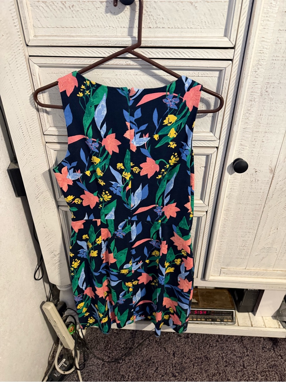 J. Crew Navy Midi Dress with Pink & Green Floral Print